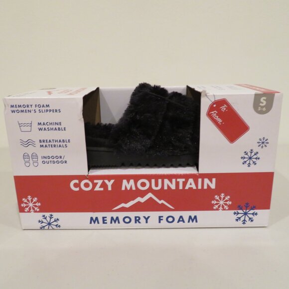 Women Small Black Slip-on Slippers Cozy Mountain Memory Foam Rubber Sole New - Picture 3 of 16